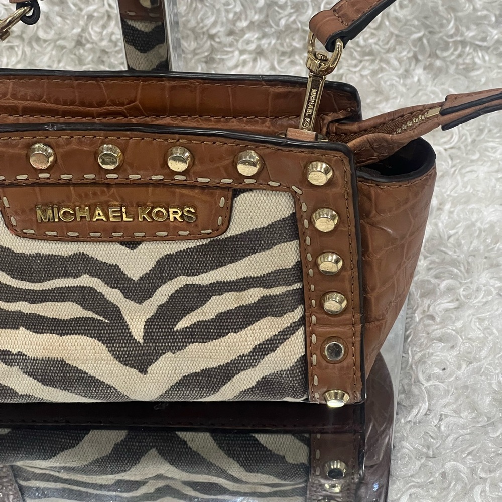 Michael Kors Zebra Print Canvas Croc Leather Stud… - image 3